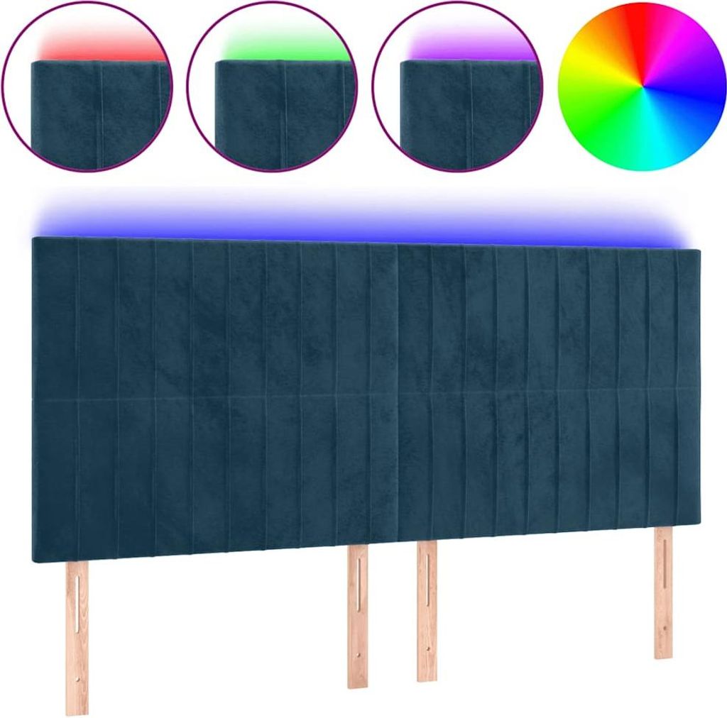 vidaXL LED Kopfteil Dunkelblau 200x5x118/128 cm Samt