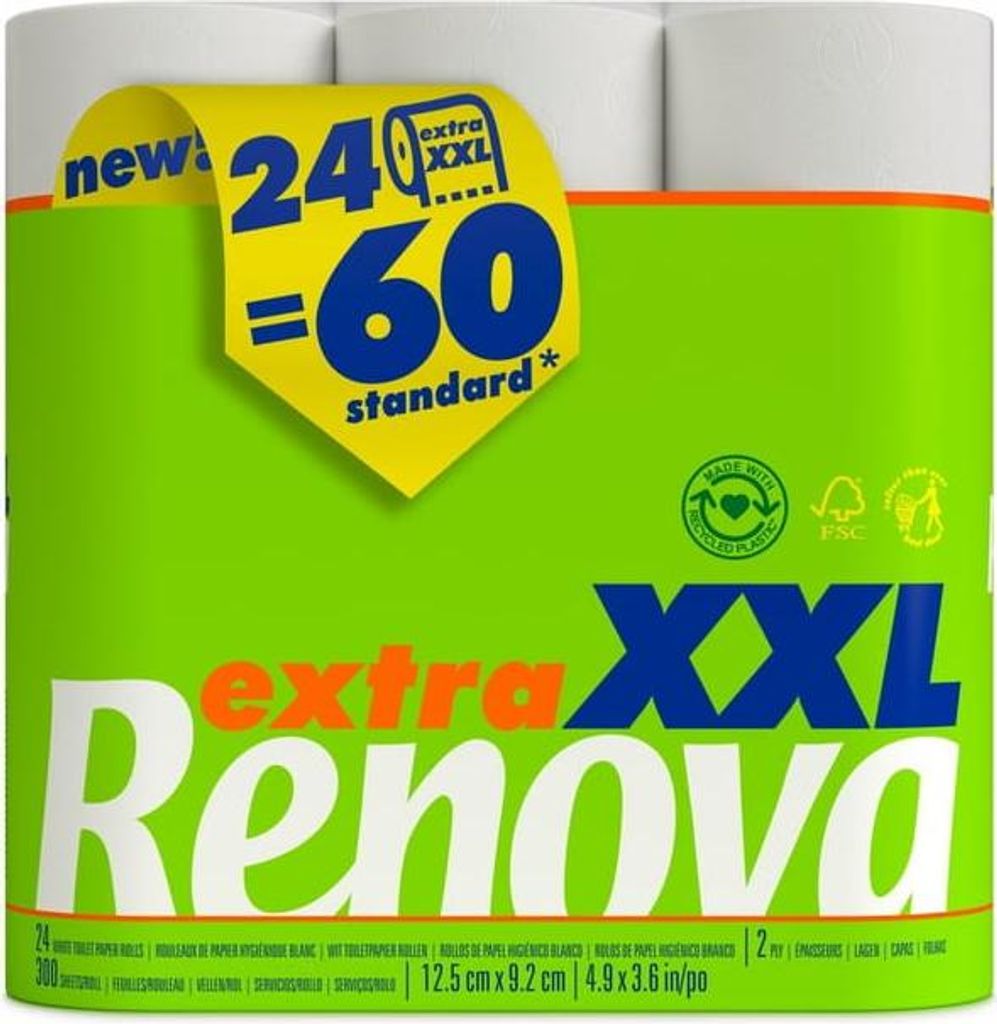 Renova Toilettenpapier Extra XXL 24 Rollen Weiß