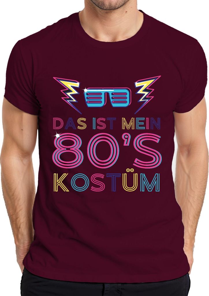 MEIN 80'S KOSTÜM 80er Jahre Retro Neon Party Karneval Brille Herren T-Shirt, Burgundy, XXL