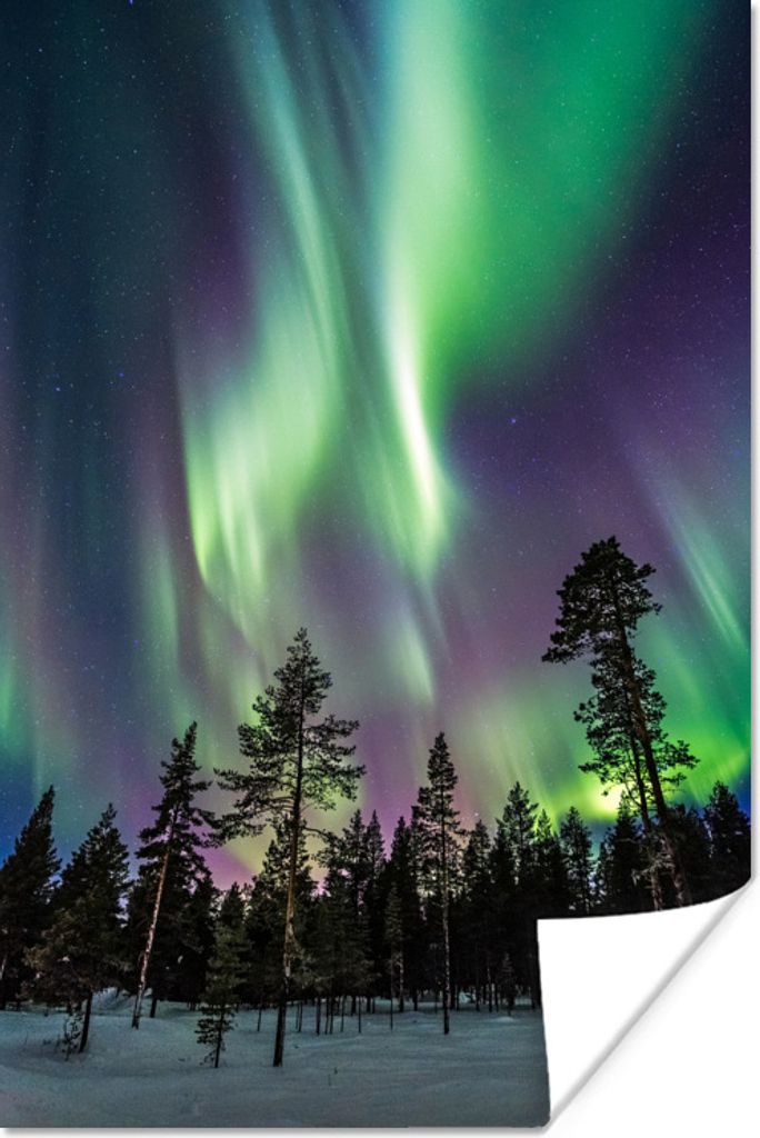 MuchoWow Poster Ein schönes Nordlicht über Schwedisch-Lappland 80x120 cm - Papierdruck