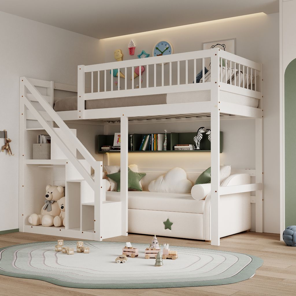 Merax Etagenbett 90x200cm mit Treppe und Stauraum, Hochbett Produktbild