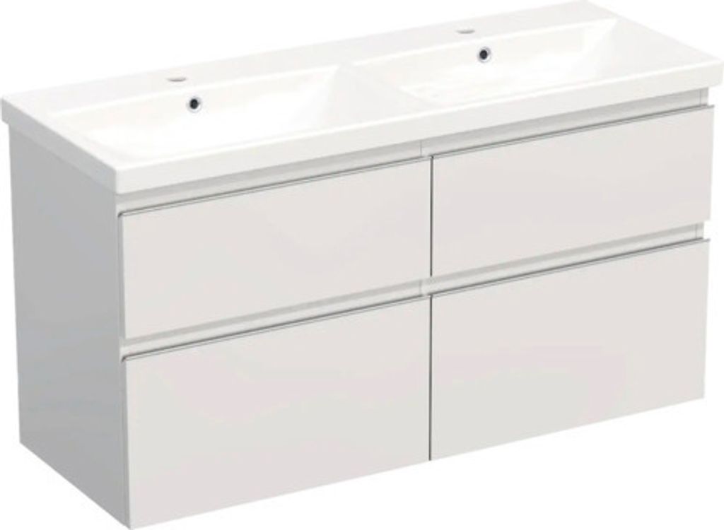 Jungborn Waschplatz TRENTA BxHxT 120x65x45 cm weiß glanz mit Doppelwaschtisch Keramik Griffleiste chrom matt