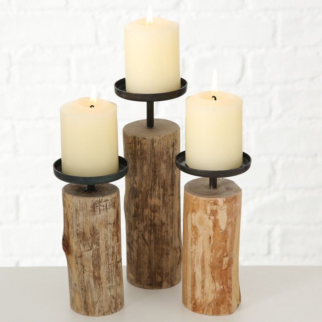Kerzenleuchter Tempe aus indischem Eukalyptus Holz H 14-22 Produktbild 