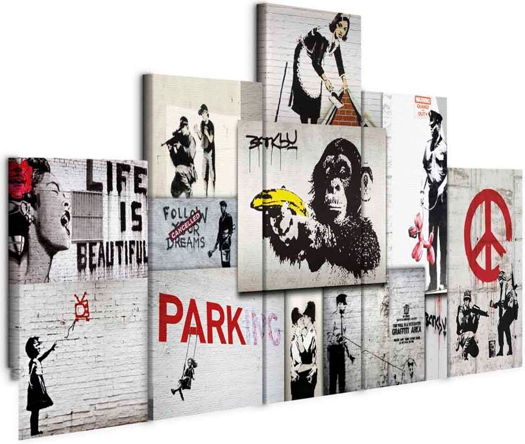 Italienischer Leinwand Leinwandbild - Street Crimes: Banksy Art 225x112.5 cm Streetart f-C-0138-b-m
