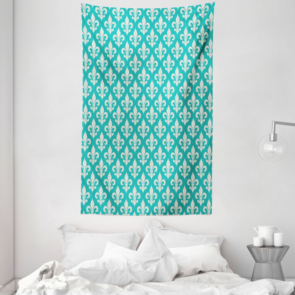 ABAKUHAUS Fleur de Lis Wandteppich und Tagesdecke, Rokoko-Effekte aus Weiches Mikrofaser Stoff Waschbar ohne Verblassen Digitaldruck, 140 x 230 cm,...