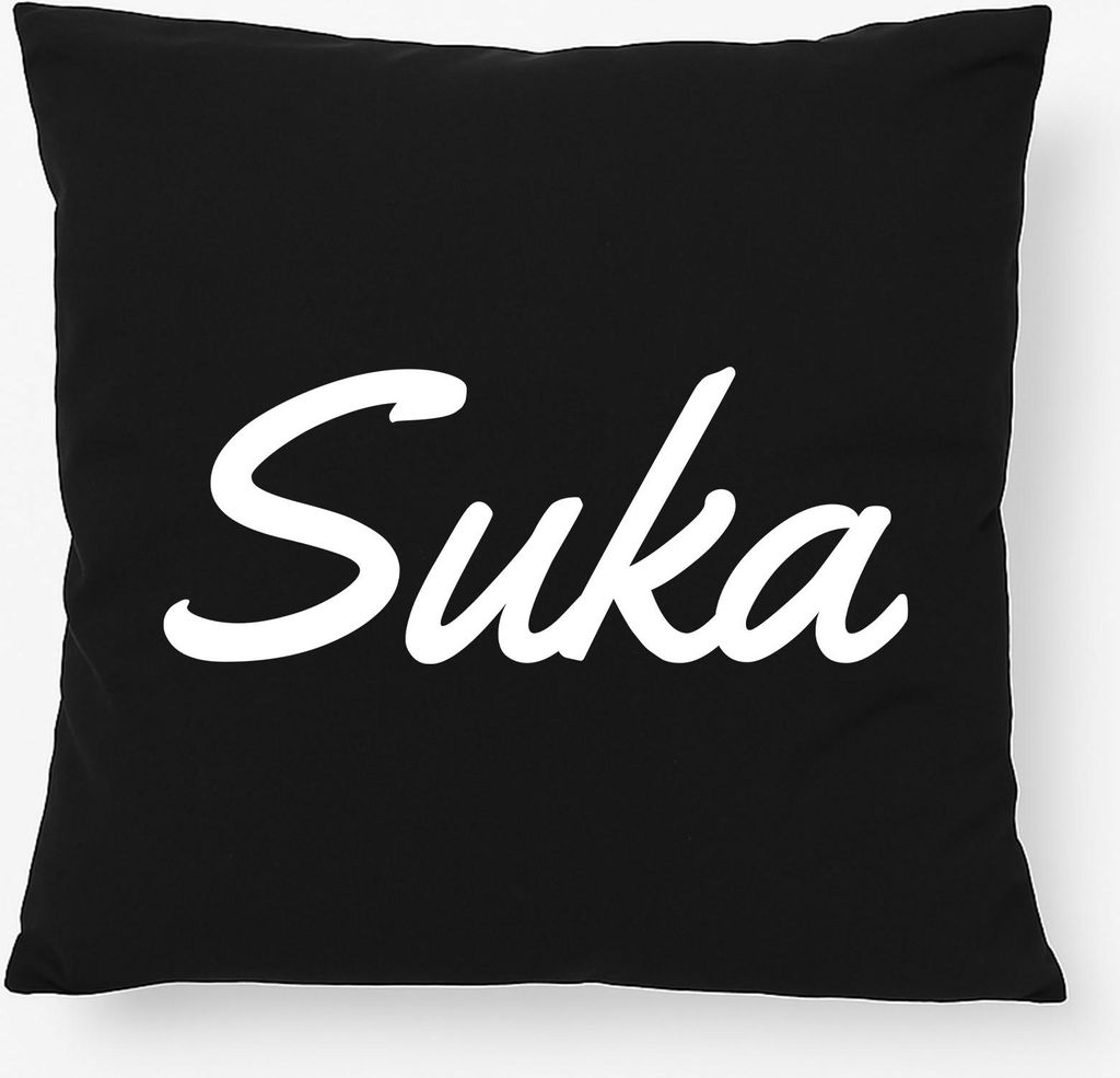 Huuraa Kissen Suka russisch Schriftzug 40x40cm mit Füllung Black Baumwolle Dekokissen Geschenkidee