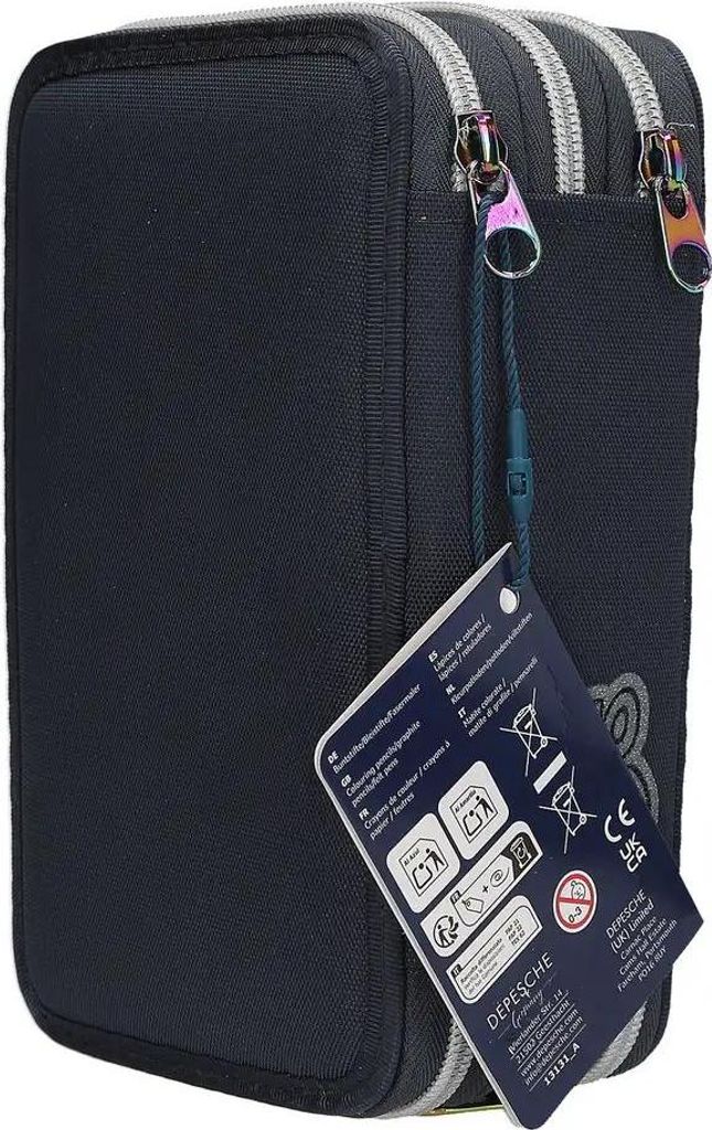 Dino World 3-Fach-Federtasche Mit LED – Khaki-Braun – 20 X 13 X 7,5 Cm – Gefüllt Mit 18 Fasermalern, 18 Buntstiften Und Mehr – Für Die Schule