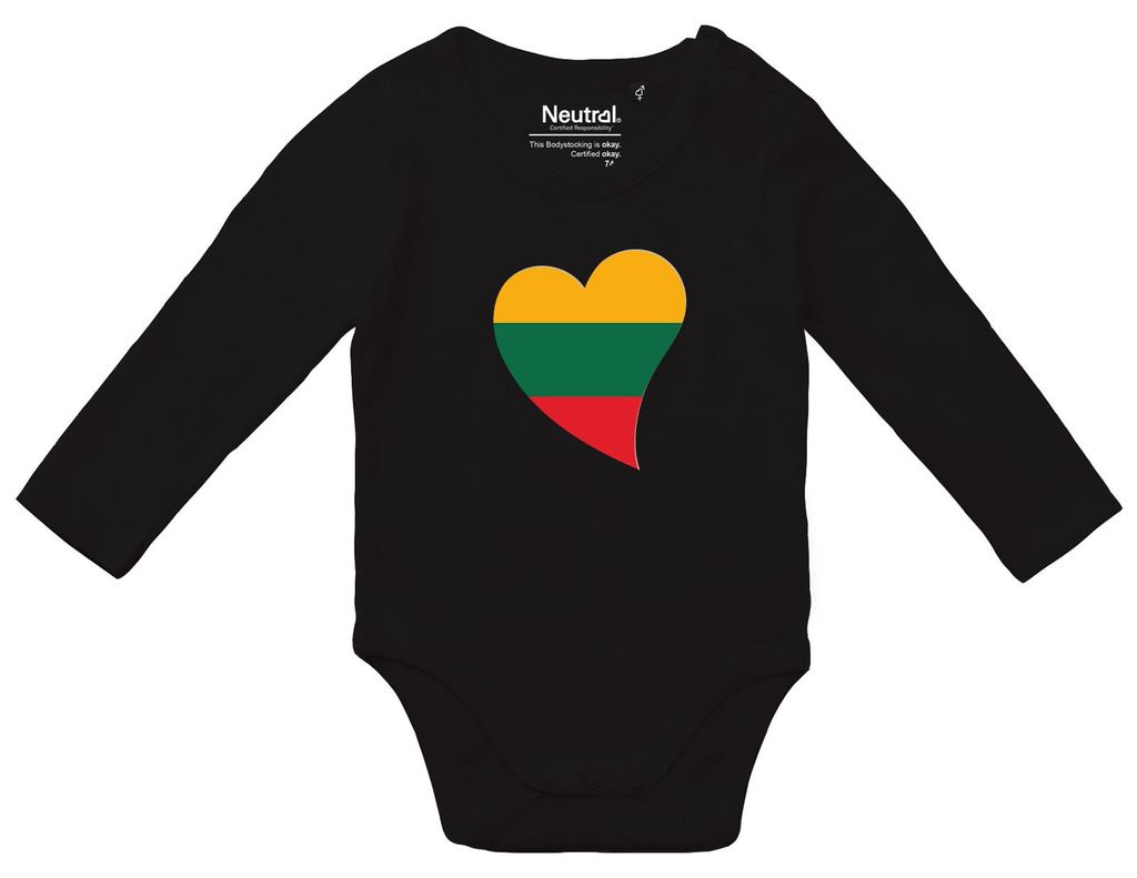 Huuraa Baby Body Litauen Flagge Herz 62 Black Baumwolle Fairtrade Langarmbody Geschenkidee