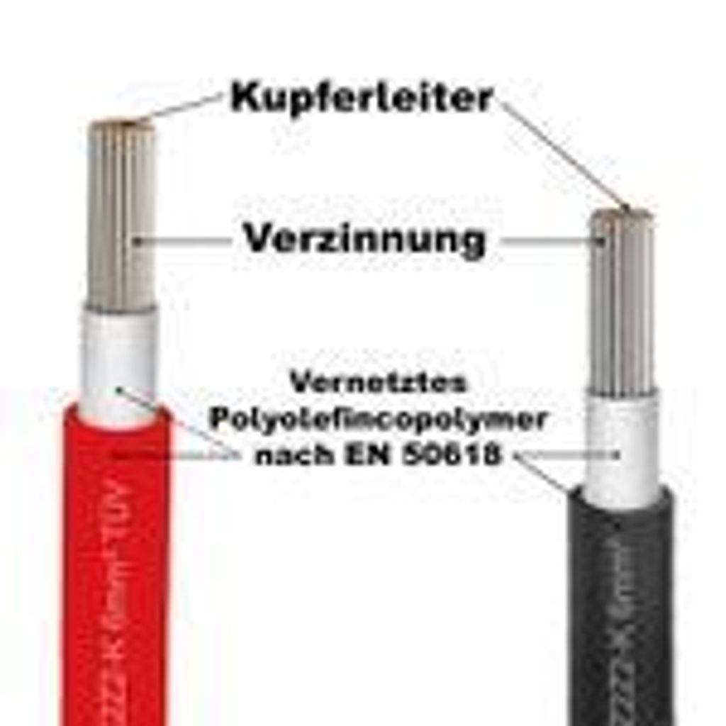 PV Solarkabel 6mm² Verlängerungskabel 5-100m Solarleitung PV KabelFarben:Rot;Länge Kabel:15 Meter