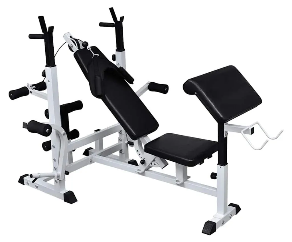 Banc de musculation robuste avec dossier inclinable et support de barre - 6