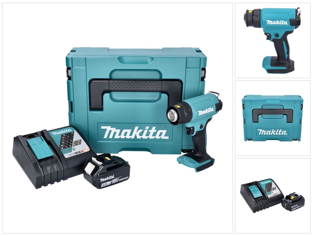 Makita DHG 180 RM1J Akku Heißluftgebläse 18 V 550 °C + 1x Akku 4,0 Ah + Ladegerät + Makpac