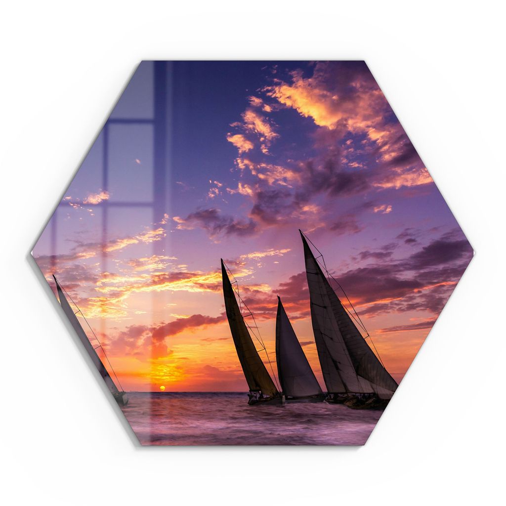 DEQORI Glasbild Echtglas 40x35 cm 'Segelboote im Abendlicht' Wandbild Bild modern Deko