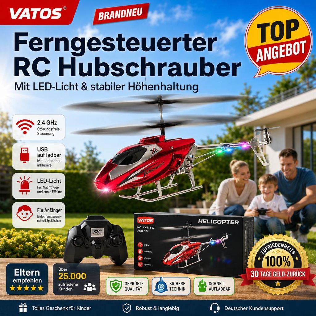 VATOS RC Hubschrauber 2,4 GHz, ferngesteuertes Helikopter Produktbild 
