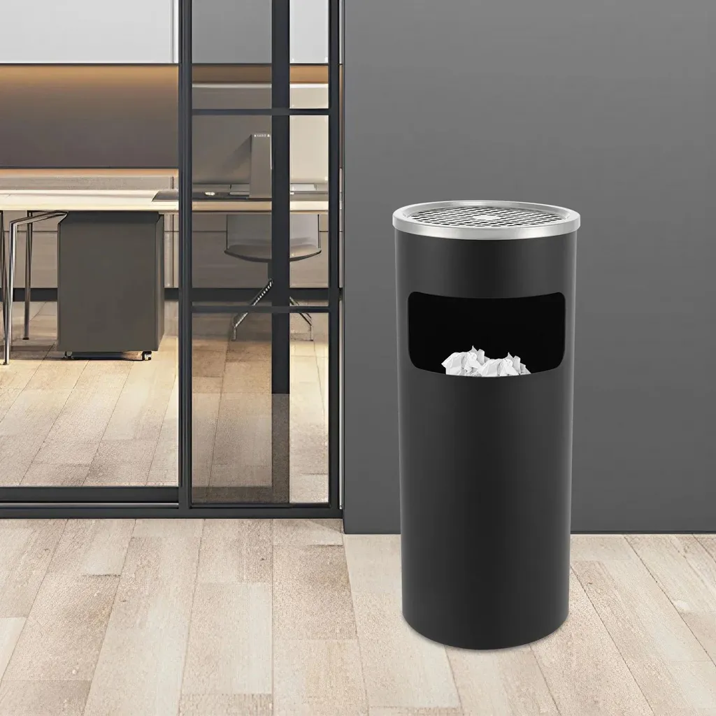 Poubelle ronde noire en acier inoxydable de grande capacité 30L - 3