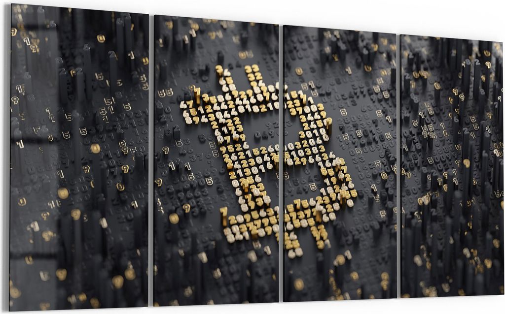 DEQORI Glasbild Echtglas 4x30x60 cm 'Bitcoin Währungszeichen' Wandbilder XXL groß