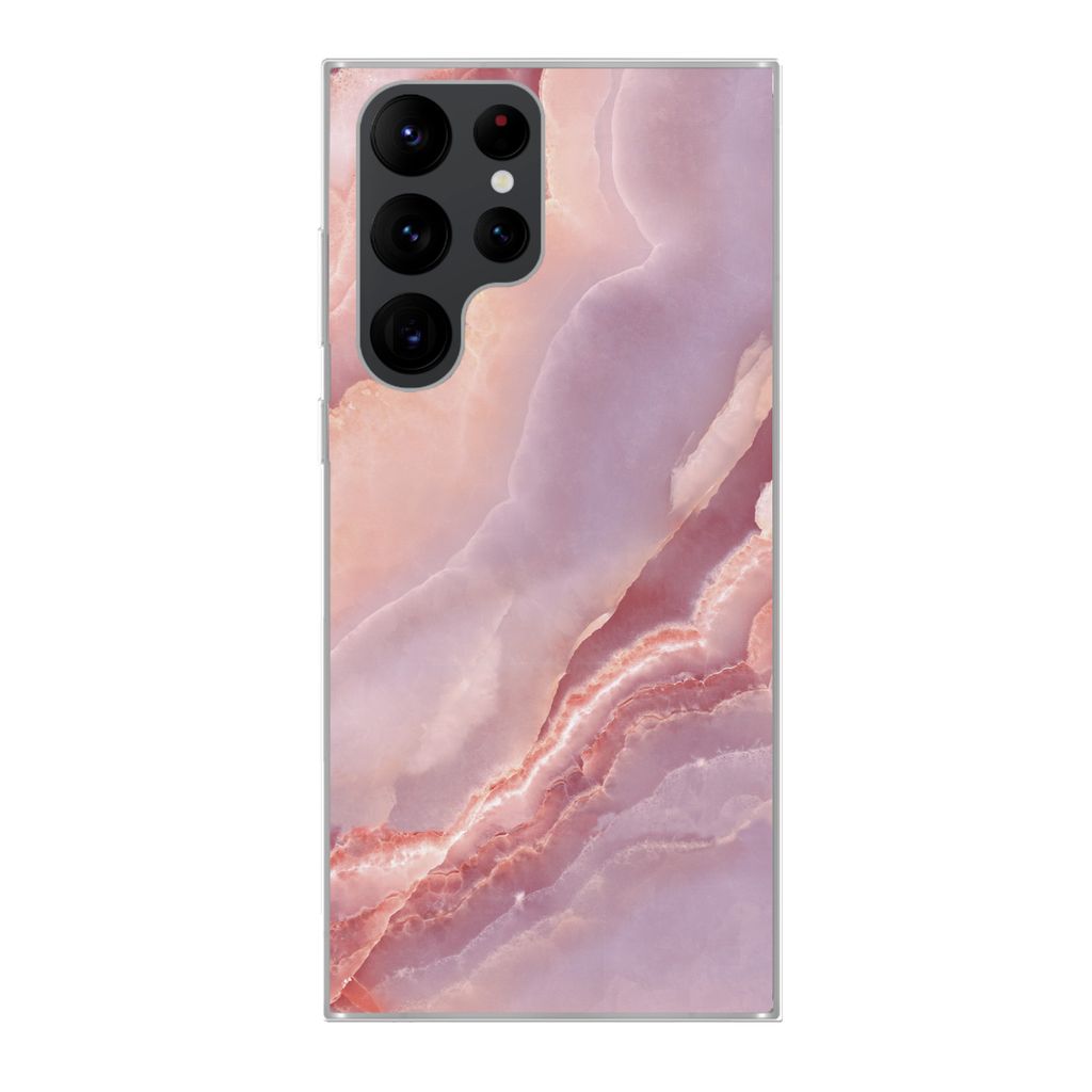 MuchoWow Handyhülle Schutzhülle Hülle für Samsung Galaxy S22 Ultra Naturstein - Rosa - Nahaufnahme Silikon Softcase Handy Hülle - Abbildung
