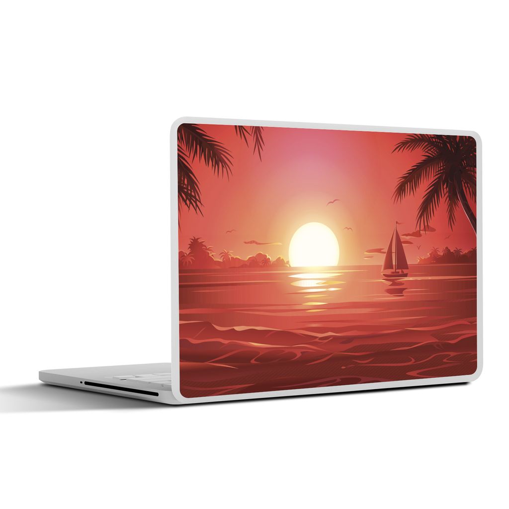 MuchoWow Laptop Aufkleber Sticker Cover Tropische Illustration eines Bootes bei Sonnenuntergang 36.5x27.5 cm - Laptop-Sticker