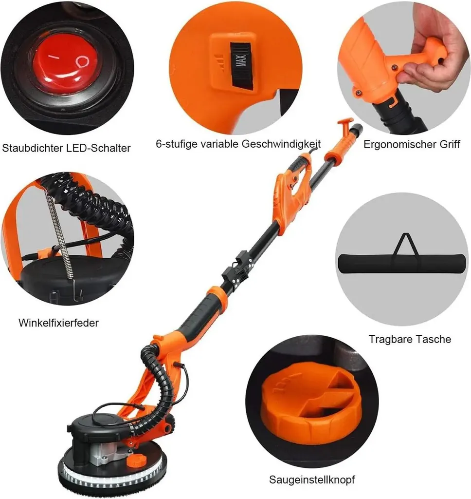 Ponceuse murs sans poussière 750W - Finition parfaite disque 225 mm