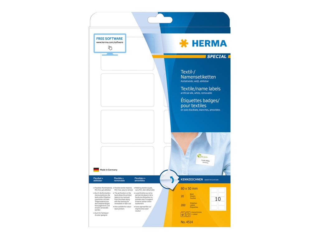 HERMA etichette tessili/nome A4 88,9x33,8mm bianco 320pz. Immagine del prodotto 