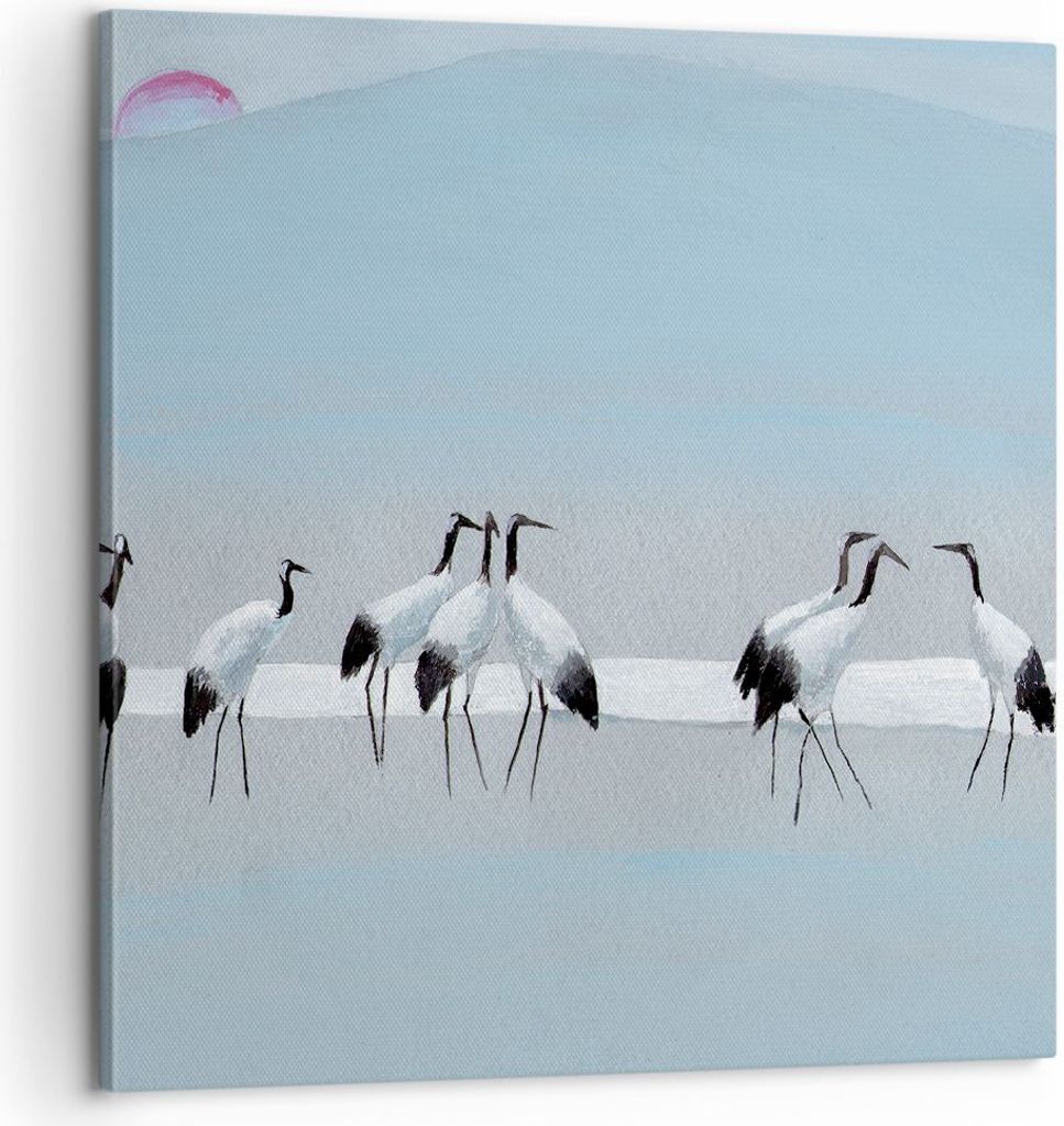 Bild auf Leinwand - Leinwandbild - Einteilig - Vögel Kraniche Natur - 60x60cm - Wand Bild - Wanddeko - Wandbilder - Leinwanddruck - Bilder - Wandd...