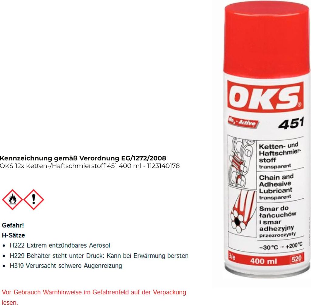 OKS Ketten-/Haftschmierstoff 451 400 ml - 1123140178 Produktbild 