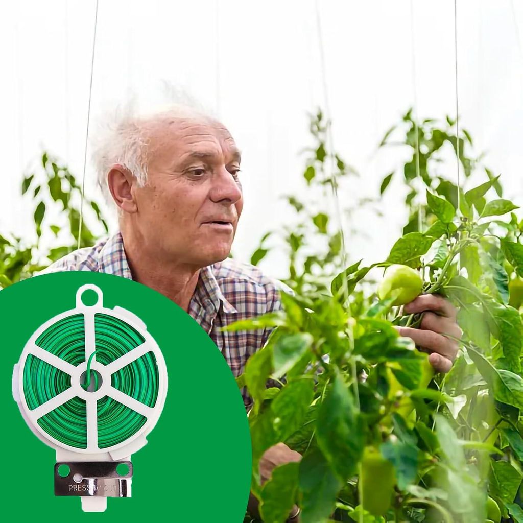 Set von 2 Stück 200m Gartendraht - Pflanzenbindedraht - Gummierter Pflanzenbindedraht - Grüner Bindedraht - Pflanzenbindedrahtgitter mit Verteile...