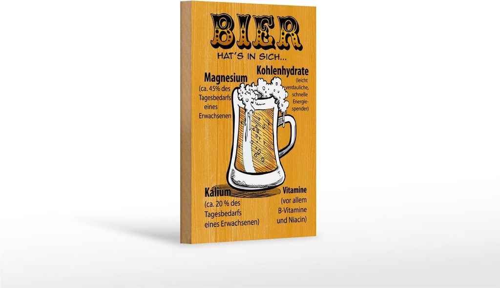 Holzschild Bier hat's in sich Vitamine, 18x12 cm, Holzschilder Spruch Alkohol