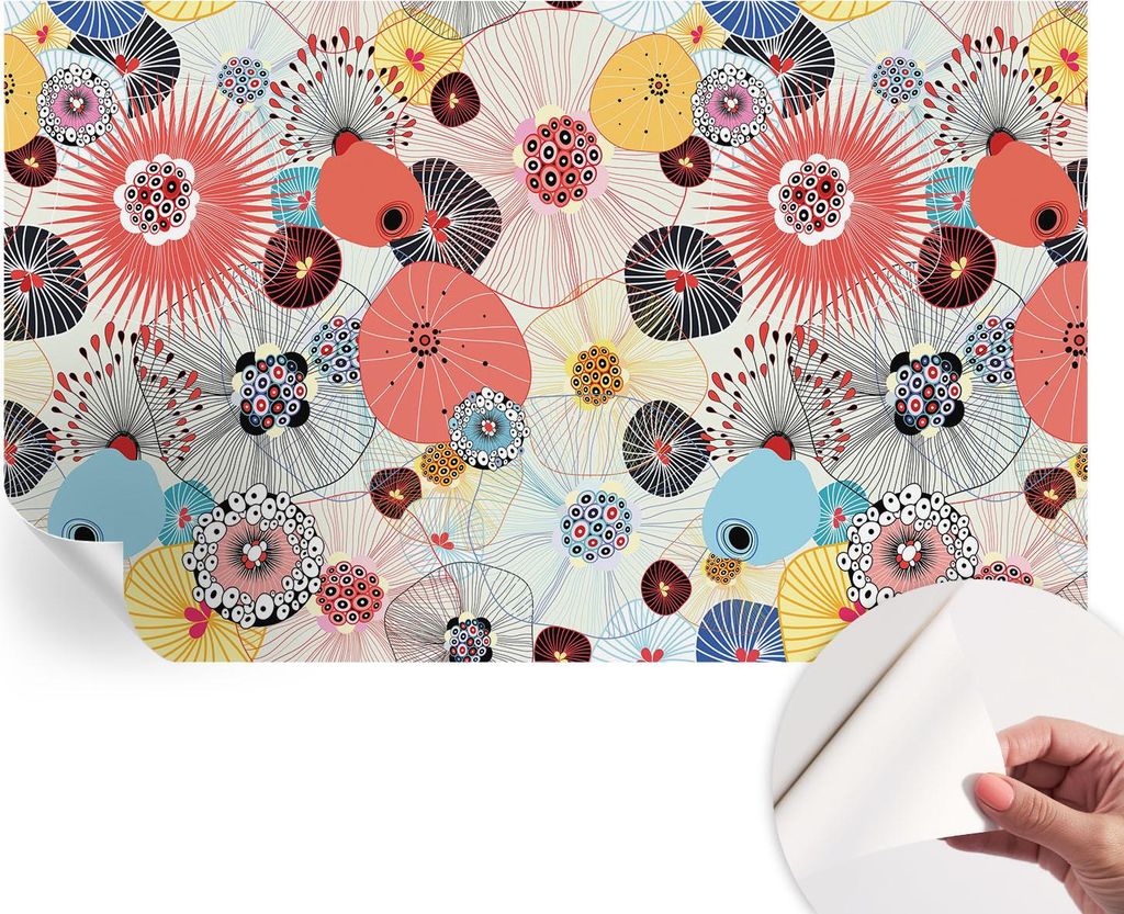Selbstklebende Wandtapete - Dekorative Tapete für Wohnzimmer - Klebefolie für Wandbilder - Tapetenfolie für Wanddekoration - 416x254 - Bunte Blumen