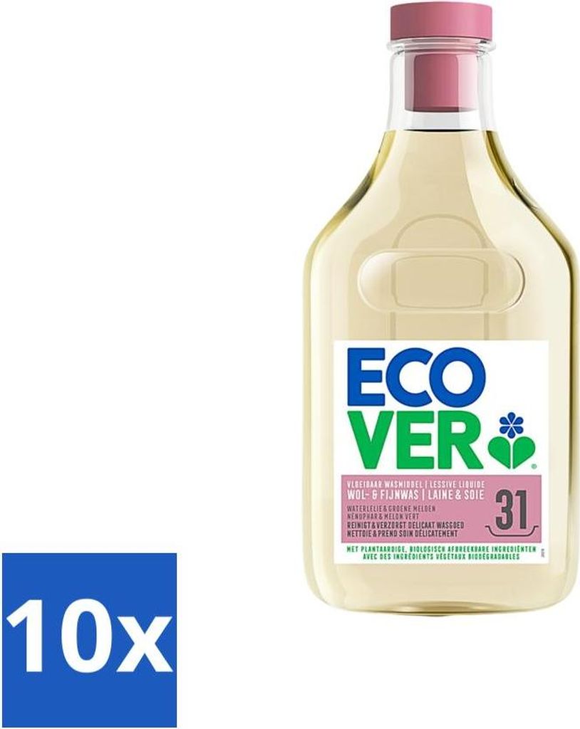 Ecover Flüssigwaschmittel für Wolle & Feinwäsche - Seerose & Grüne Melone 31 Wäschen 1,43 Liter - Vorteilspack - 10 Stücke