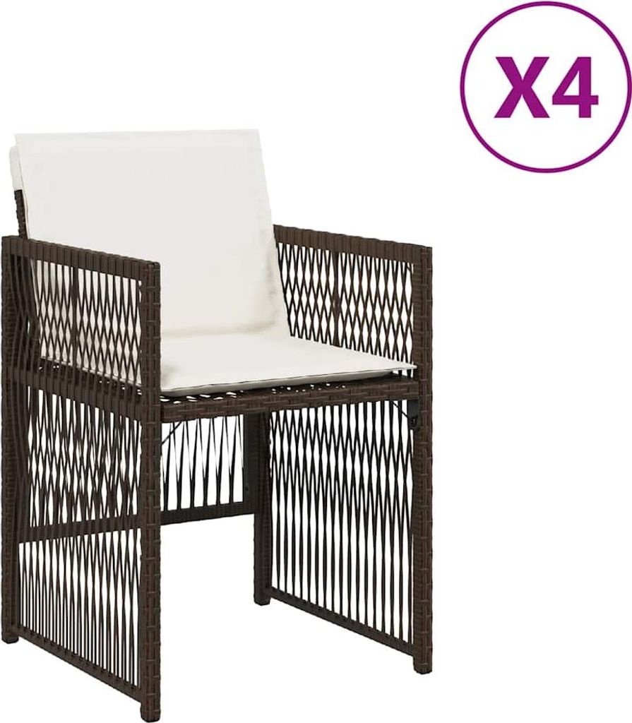 vidaXL Gartenstühle mit Kissen 4 Stk. Braun Poly Rattan