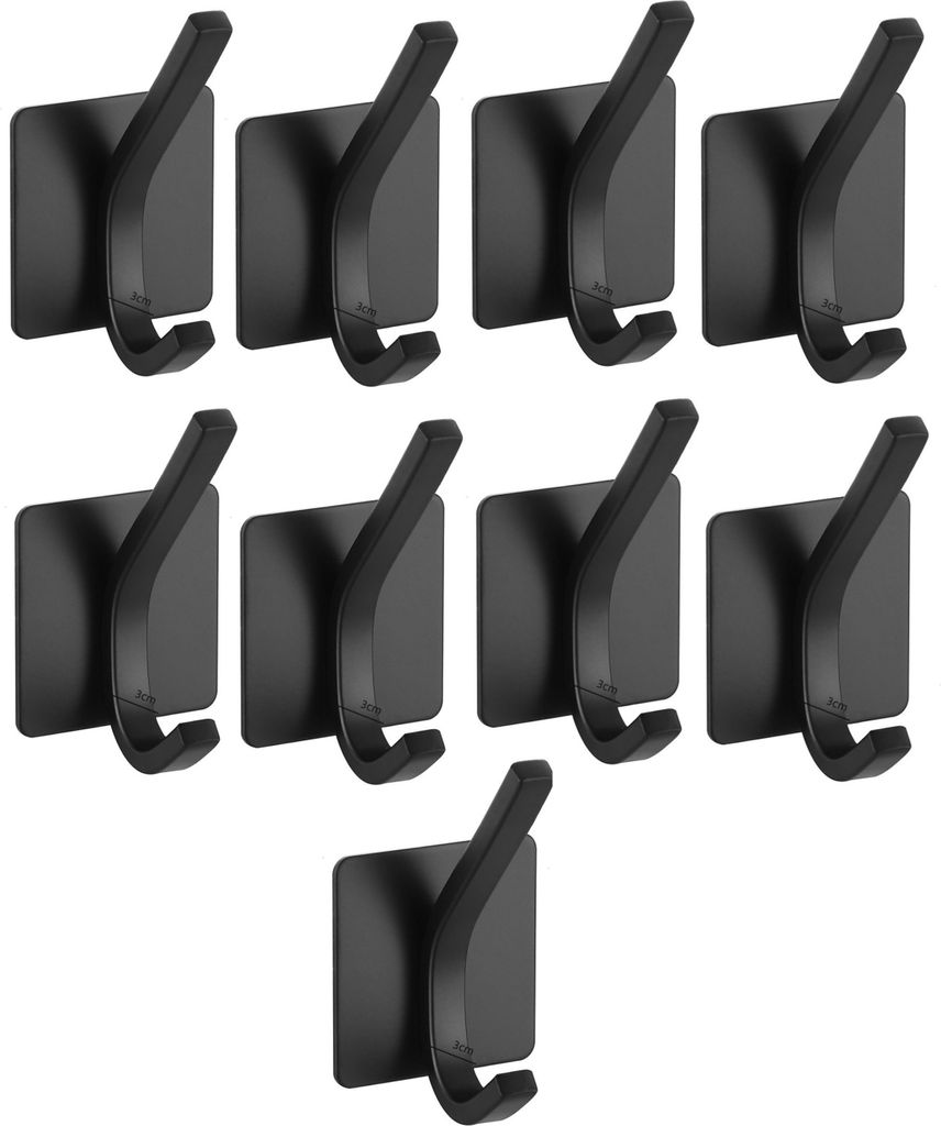 9er Set Doppelhaken ohne bohren für Bad, Küche - Mehrzweckhaken selbstklebend - Handtuchhalter | 45x45 mm Klebehaken aus Edelstahl | Bademantelha...
