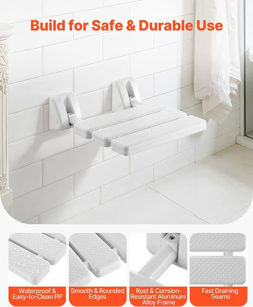 Siège de douche rabattable gain de place - Structure robuste 100 kg max - 3