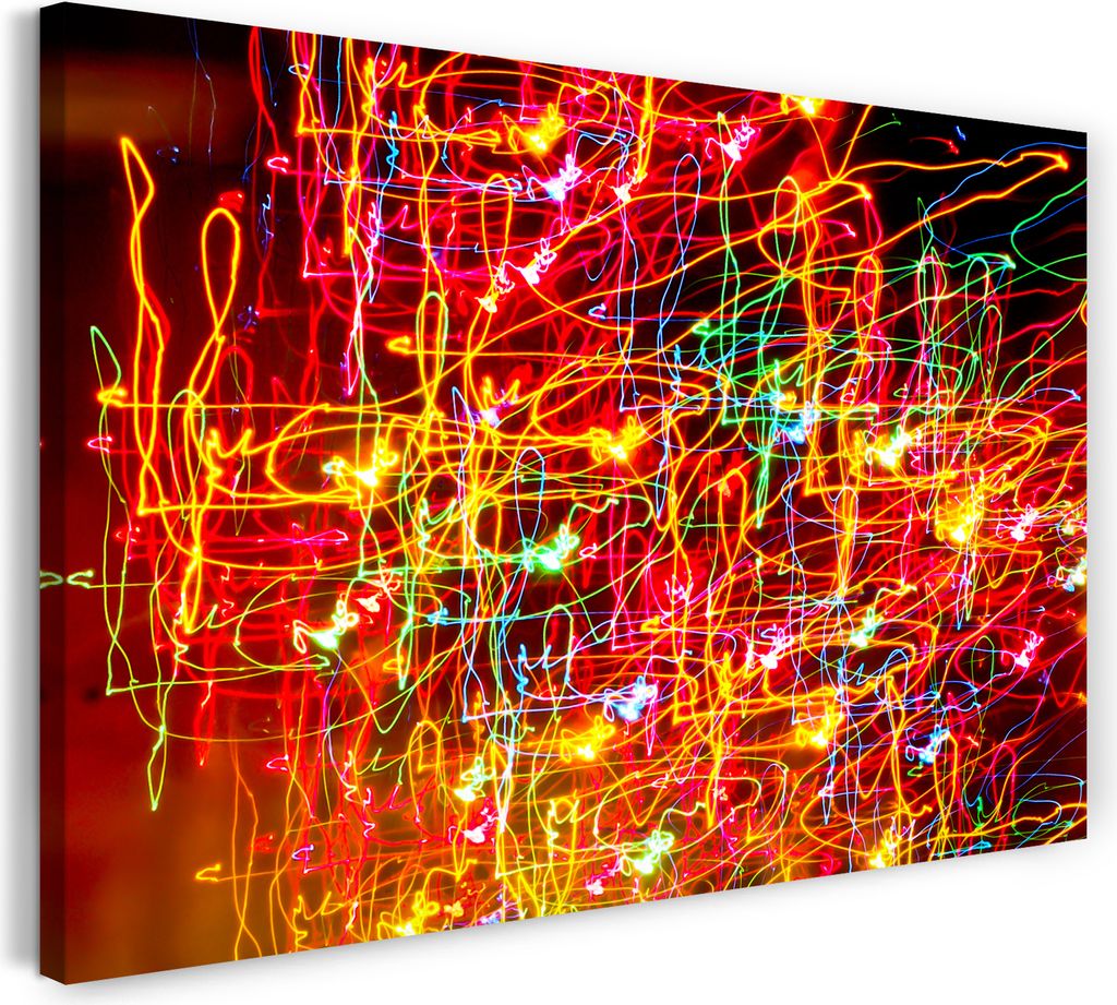 Leinwandbild (100x70cm): Lichtspiel Nachts rot gelb grün, echter Holz-Keilrahmen inkl. Aufhänger, handgefertigt in Deutschland