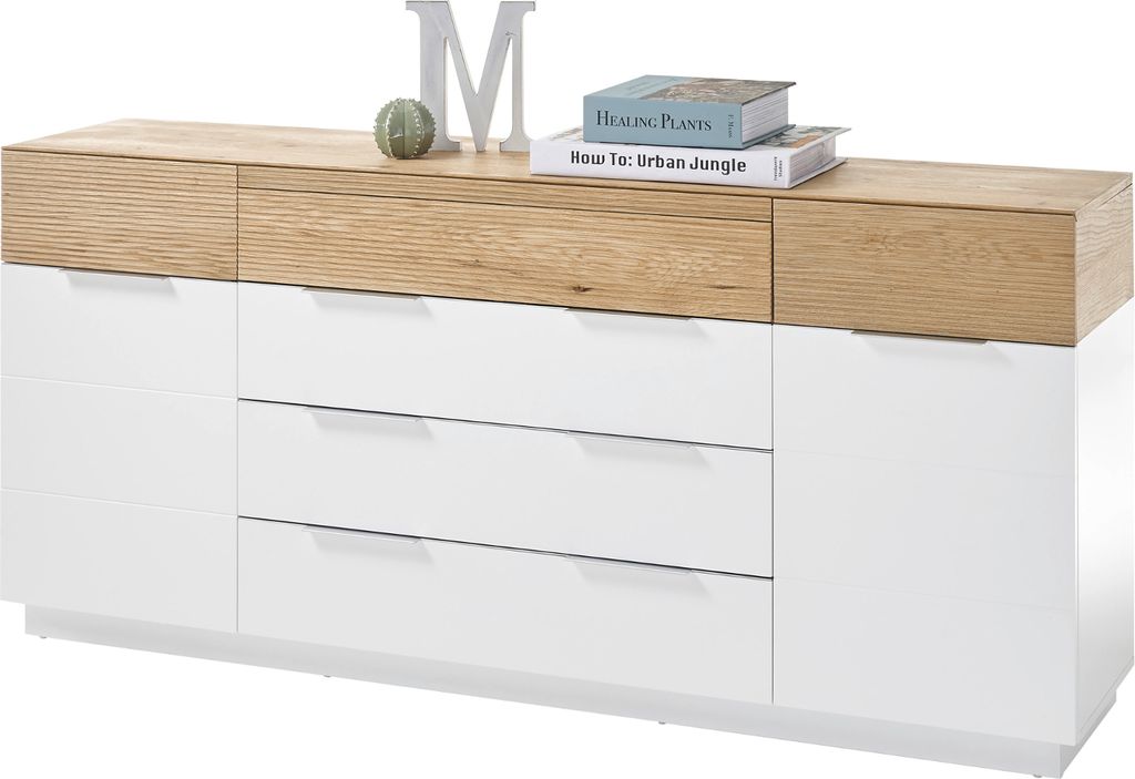 Sideboard "Dubai" in weiß matt Lack und Eiche massiv Kommode 182 x 83 cm