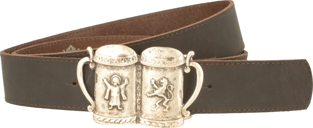 Cintura Tirolese Uomo Hut-Breiter | Fibbia Birra in Vera Pelle Premium