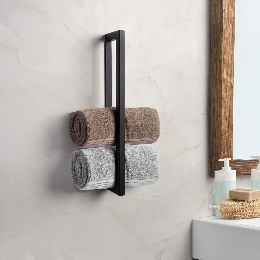 Stilvoller Handtuchhalter ohne Bohren Schwarz Matt 45cm - Badezimmer Handtuchstange im Loft-Stil