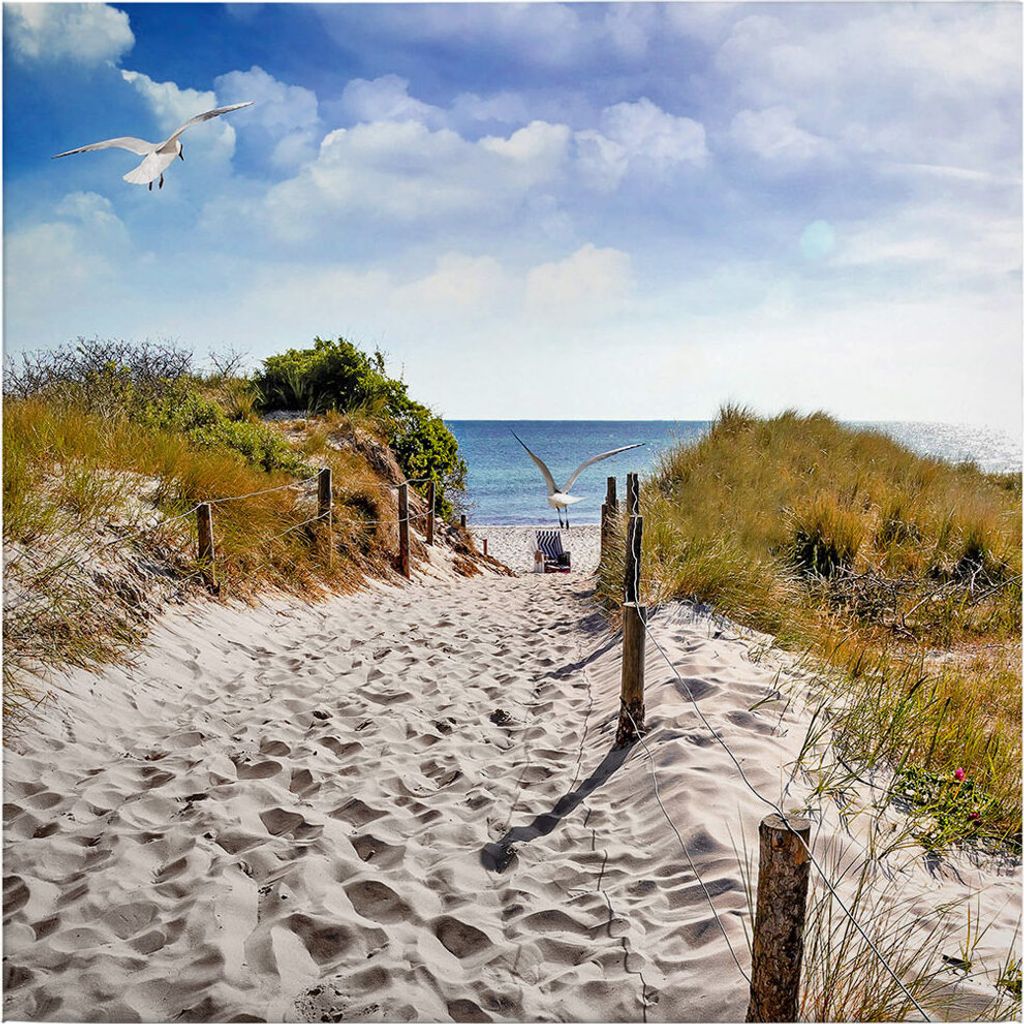 Leinwandbild Maritim 50 x 50 cm - Wandbild Blau Grün - Keilrahmen Landschaften Strand Meer Wohnzimmerdeko Wanddeko Wandgemälde