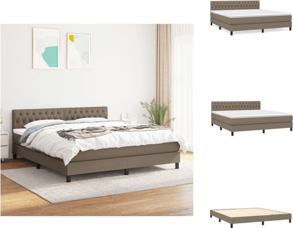 vidaXL Boxspringbett mit Matratze Taupe 180x200 cm Stoff - Betten & Bettgestelle