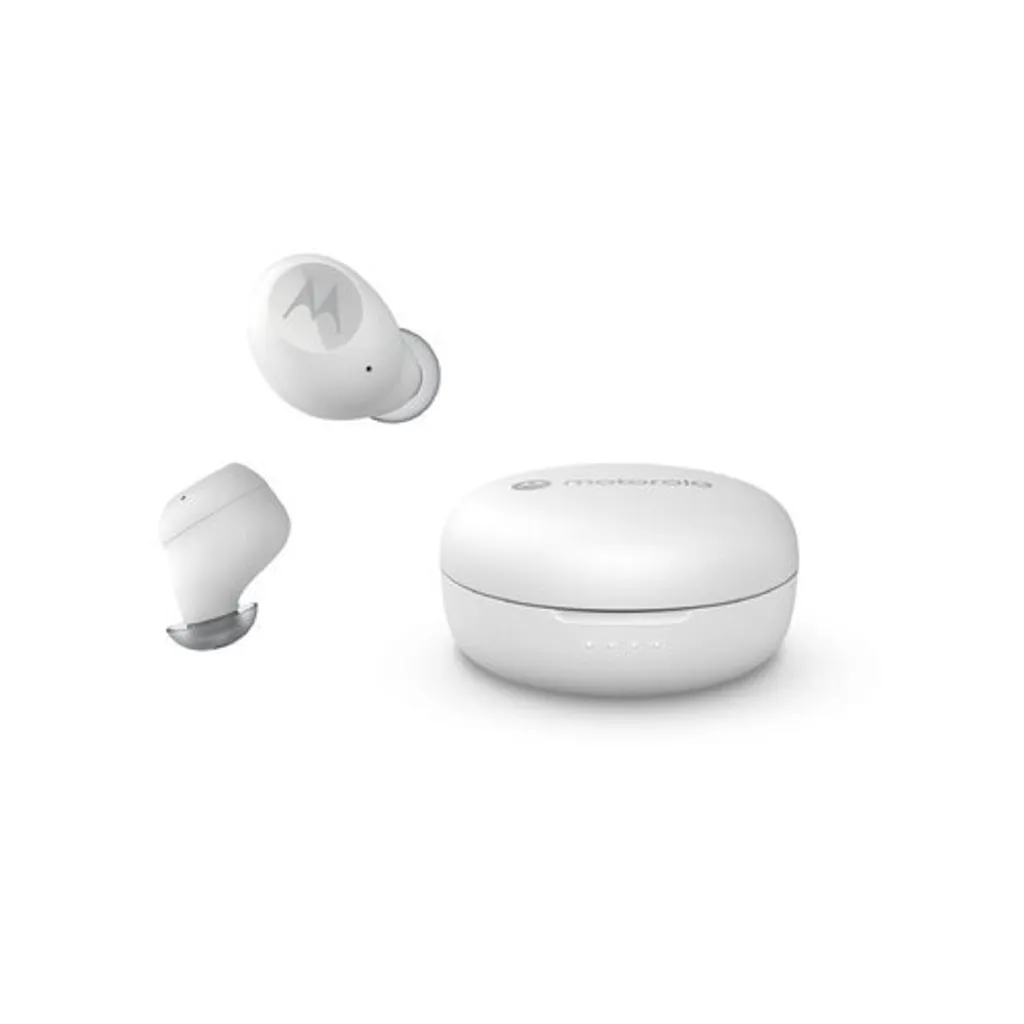 Motorola Sound MOTO BUDS 150 - Auricolari senza fili - Bluetooth - Resistenti all'acqua e al sudore - Controllo tattile e vocale - 18 ore di autonomia - Bianco
