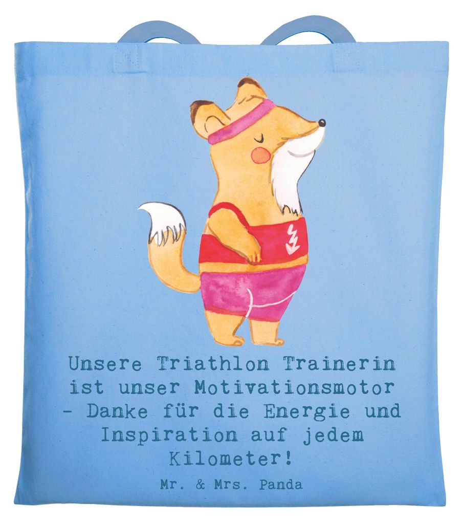 Mr. & Mrs. Panda Jutebeutel Triathlon Trainerin - Sky Blue - Geschenk, Rat und Tat, Laptoptasche, Kilometer, Motivationsmotor, festival tasche, Dan...
