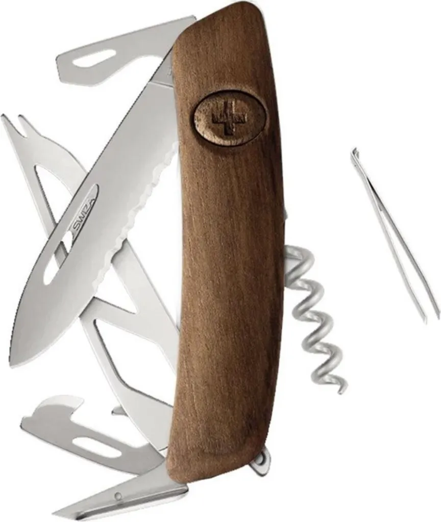 Swiza Cheese Wood KCR.0056.6300 - Couteau à fromage en noyer, 6 fonctions