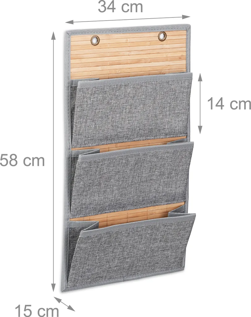 Organiseur Mural Bambou Naturel : 2 Modules Robustes à 3 Compartiments - 4