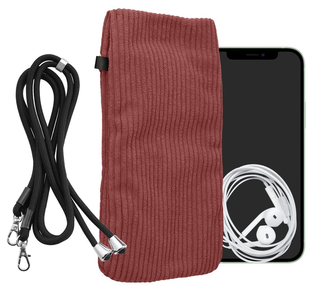 kwmobile Handytasche für Smartphones XL - 6,7/6,8" Handy Tasche - Cord Handy Hülle Dark Rose mit Kordel - Tasche mit Handykette 16,7 x 9,5 cm