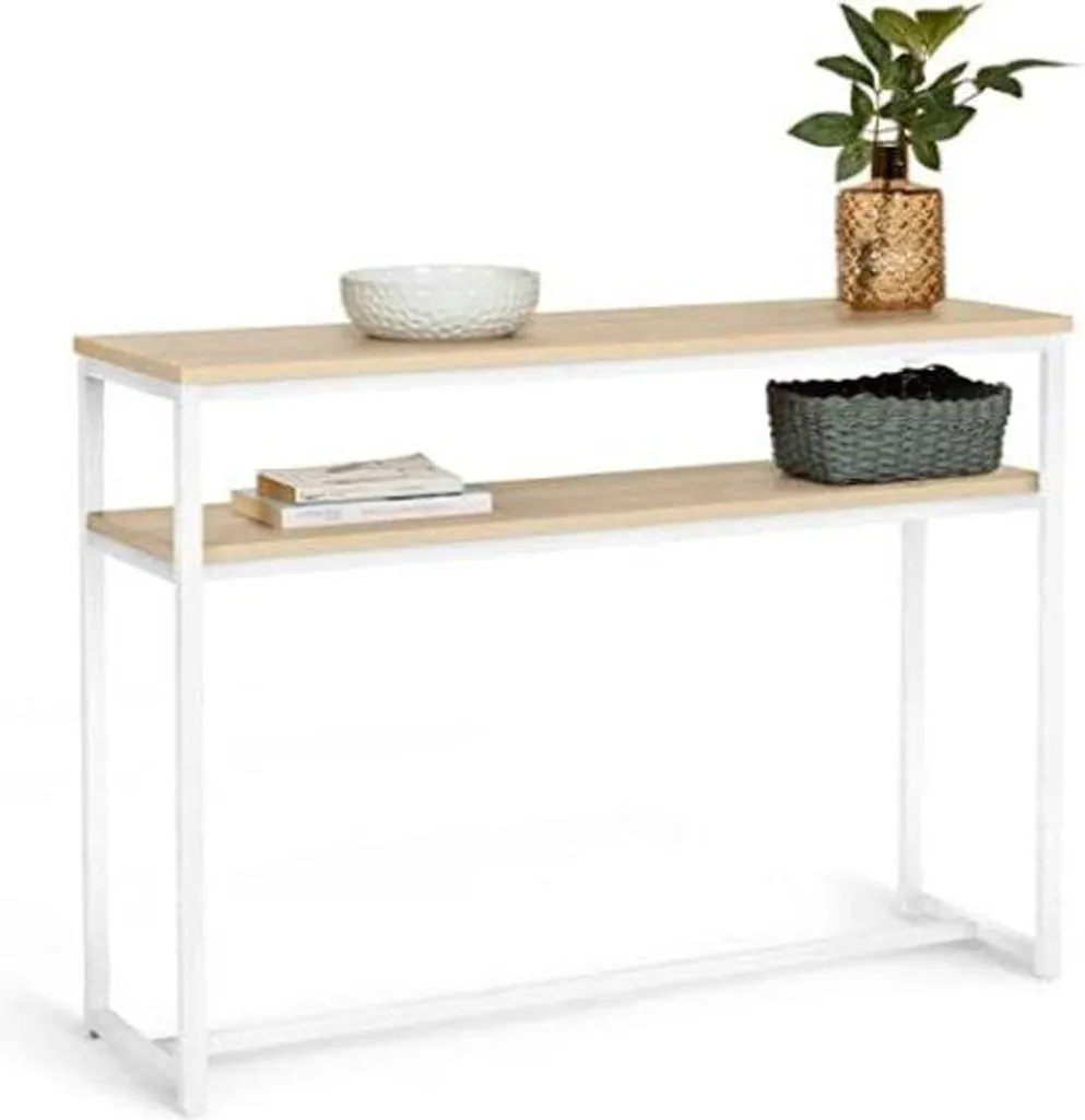 Bureau Detroit compact blanc bois métal, solution gain de place industriel