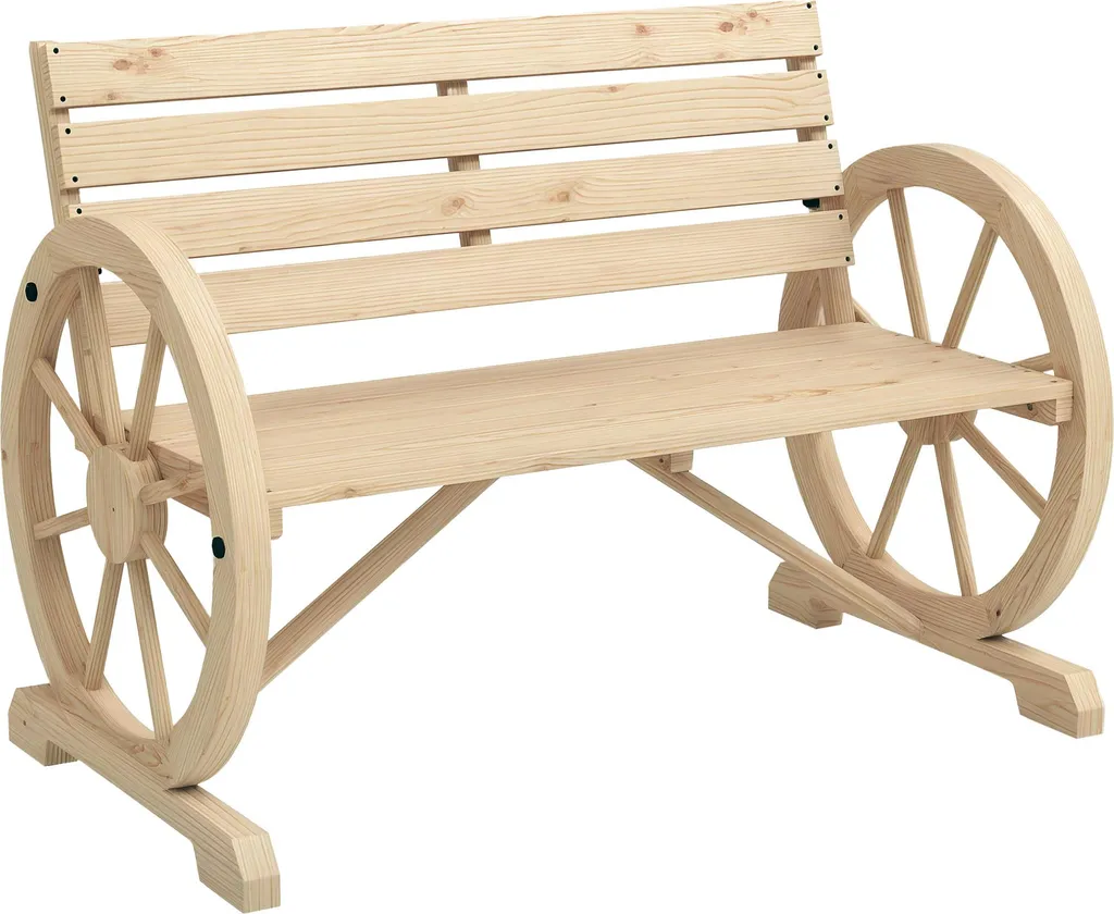 Banc d'extérieur 2 places en bois naturel et métal noir pour le balcon