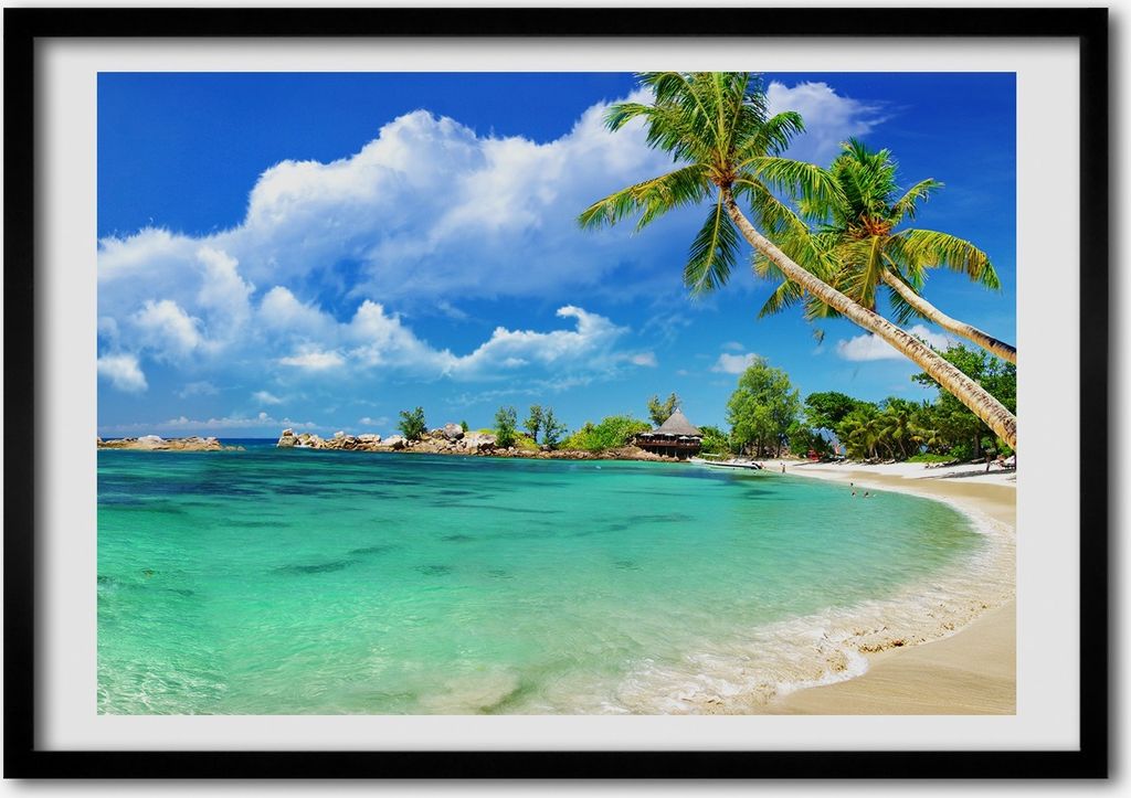 Bild - Bilderrahmen - 100 cm x 70 cm - MDF - Rahmen - Foto - Wandkunst Seychellen-Strand