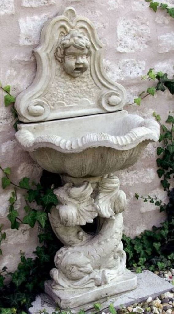 Casa Padrino Jugendstil Wandbrunnen Antik Stil Weißgrau 43 x 60 x H. 125 cm - Eleganter Gartenbrunnen - Gartendeko Stein Brunnen - Barock & Jugend...