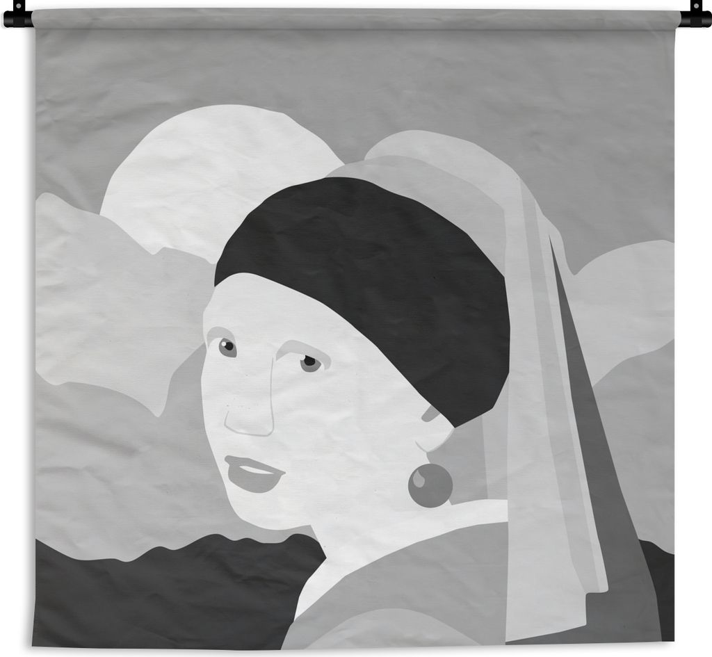 MuchoWow Wandteppich Wandbehang Girl With A Pearl Earring - Schwarz - Weiß - Sonne 150x150 cm Tapisserie Dekoration Wandtuch - Wohnaccessoires -...