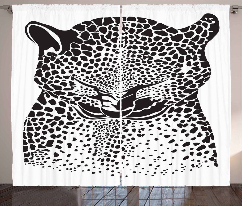 ABAKUHAUS Jaguar Rustikaler Gardine, Doodle Haut Design Wald, Schlafzimmer Kräuselband Vorhang mit Schlaufen und Haken, 280 x 245 cm, Schwarz und ...