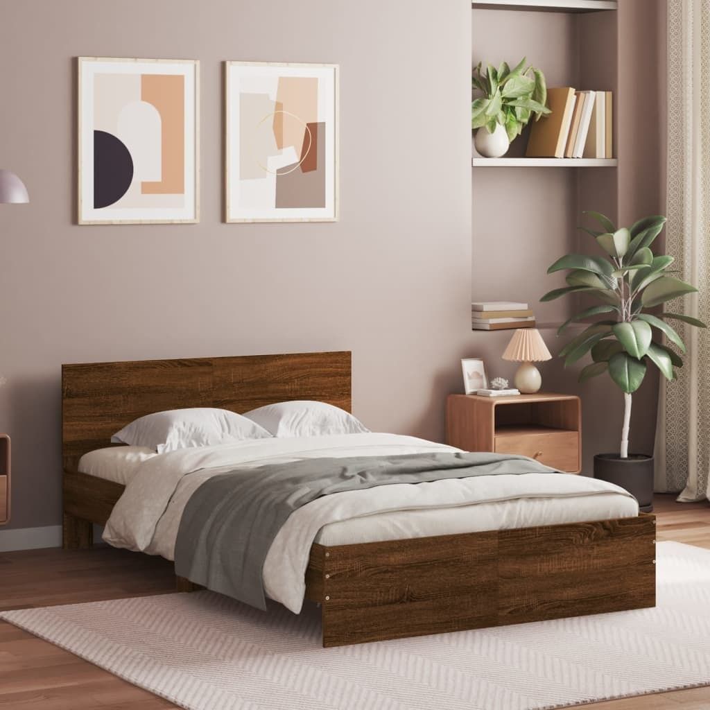 Maison Exclusive - Bettgestell mit Kopfteil Braun Eiche-Optik 120x190 cm